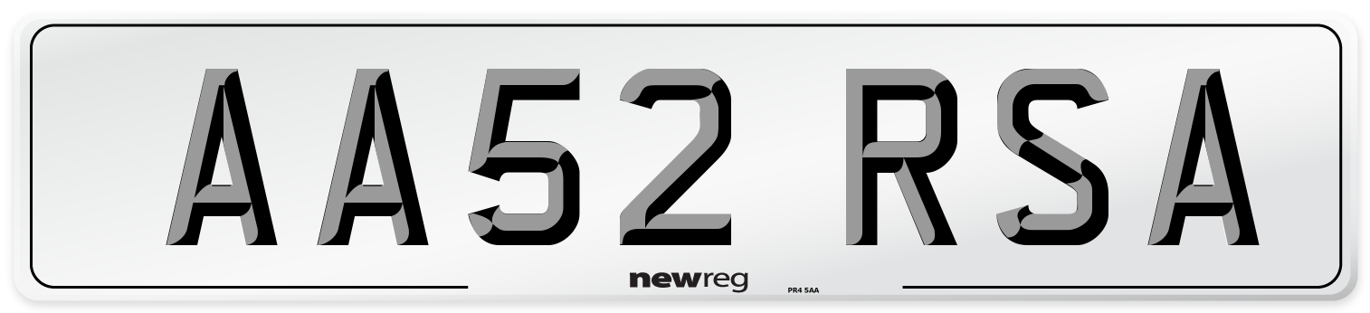 AA52 RSA Number Plate from New Reg